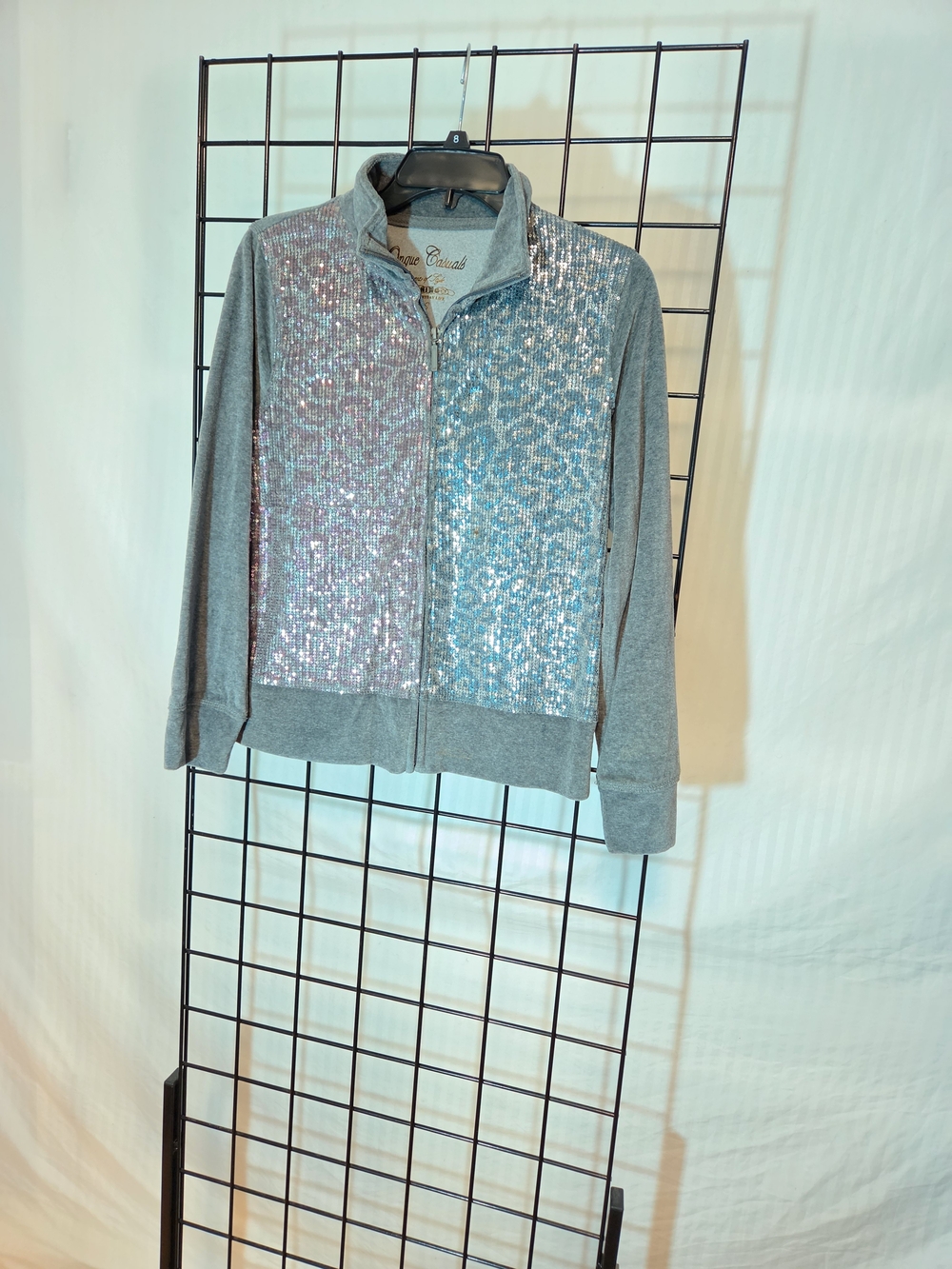 Onque Casuals Grey Sequin Zip Bomber Jacket